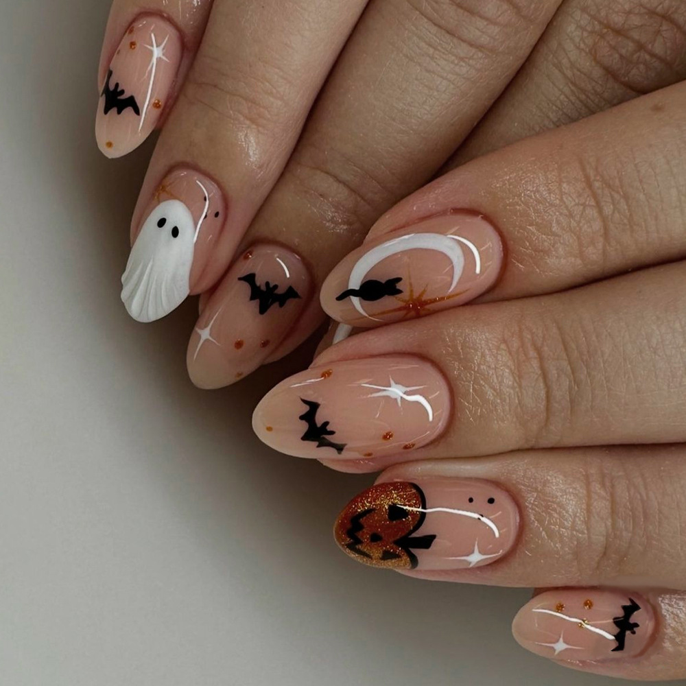 Nail Art Press On - 24 шт., простой миндальный пресс на